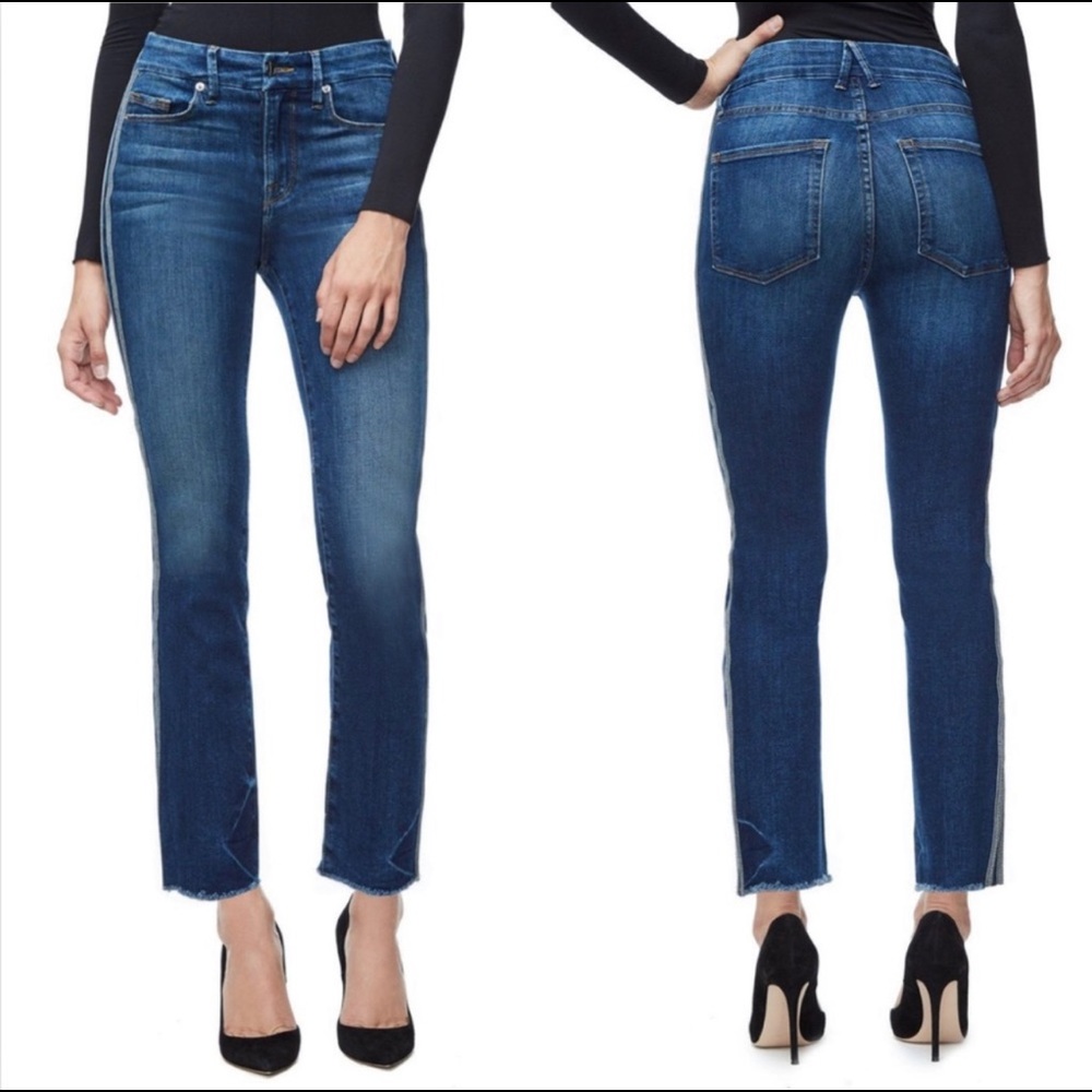 Good American Athletic Stripe Straight leg Jeans